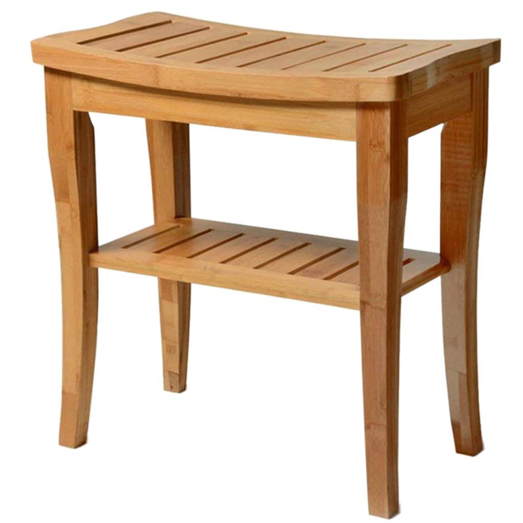 BHBXZZDB Waterproof Bamboo Shower Chair - Anti-Slip Bathtub Seat for Elderly, Disabled & Seniors (25.5×48×43cm) - Ideal Bathroom Safety Stool for Handicap Accessibility & Relaxing Shower Time
