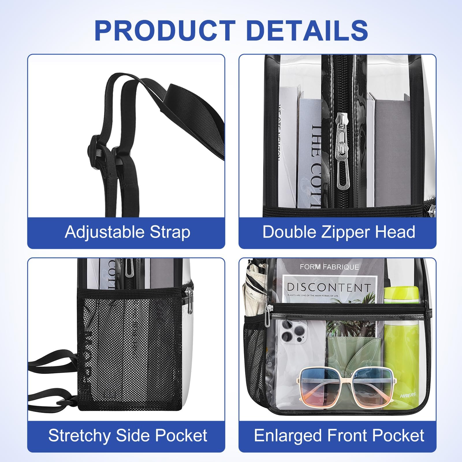 Stadium Approved Clear Backpack 12×12×6 - Small Transparent Mini Backpack for Concerts, Beach, Work, Travel & Sports | Perfect for Security Checks, School, Theme Parks & Events (Black)
