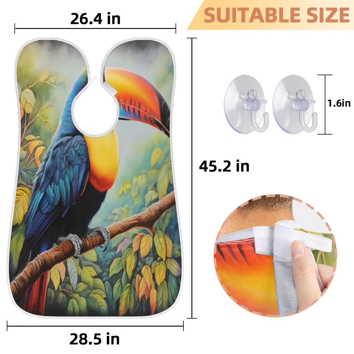 Parrot Leaves Summer Beard Shaving Bib for Men - Waterproof Barber Cape for Haircuts, Beard Trimming & Hair Dye - Sink Hair Catcher & Grooming Accessory - Perfect for Home Salon, Barber Shops & DIY Haircuts