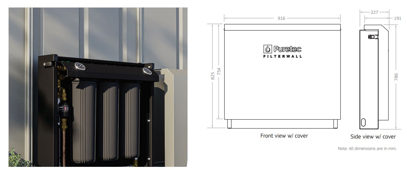 Puretec Filterwall F3 Whole House Water Filtration System with Plumbed Bypass Valve | Removes Sediment, Chlorine & Contaminants | Ideal for Clean Drinking Water, Showering & Appliance Protection