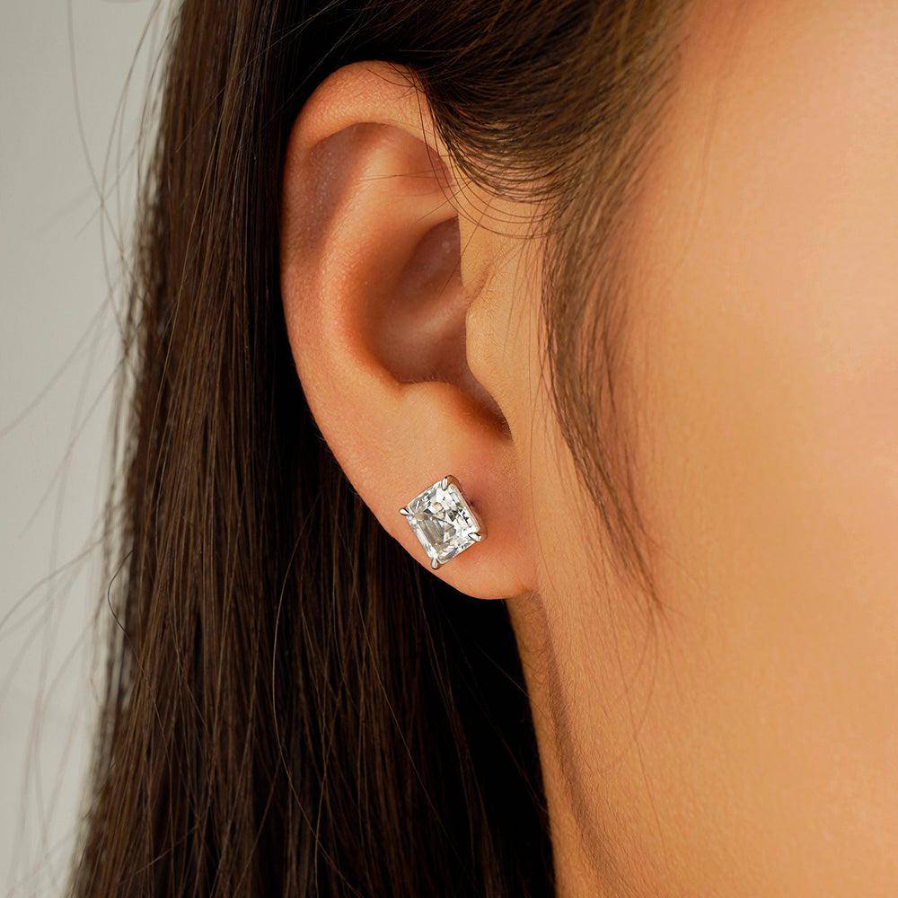 1 CT. Asscher Cut Moissanite Stud Earrings - 925 Sterling Silver, Hypoallergenic, Sparkling Wedding & Anniversary Gift for Women