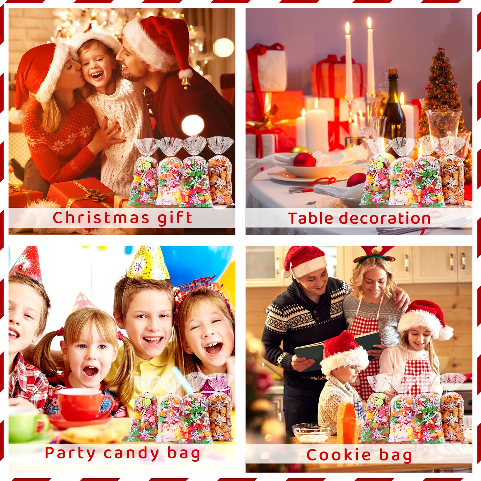 120-Piece Christmas Cellophane Treat Bags with Ribbon - Winter Snowflake Design Holiday Cookie Bags for Christmas Parties, Gift Wrapping & Cookie Exchanges