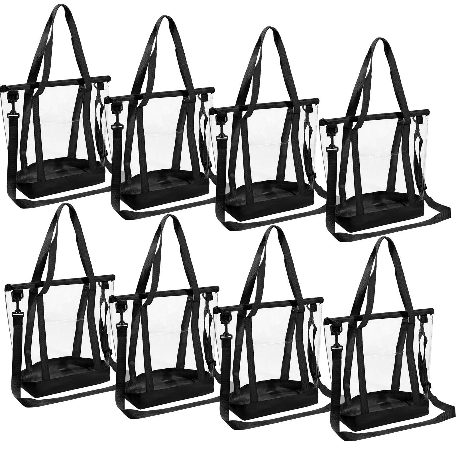 8 Pack Clear Tote Bags with Zipper - Adjustable Shoulder Strap, See-Through Security Approved Handbag for Travel, Concerts & Stadium Events