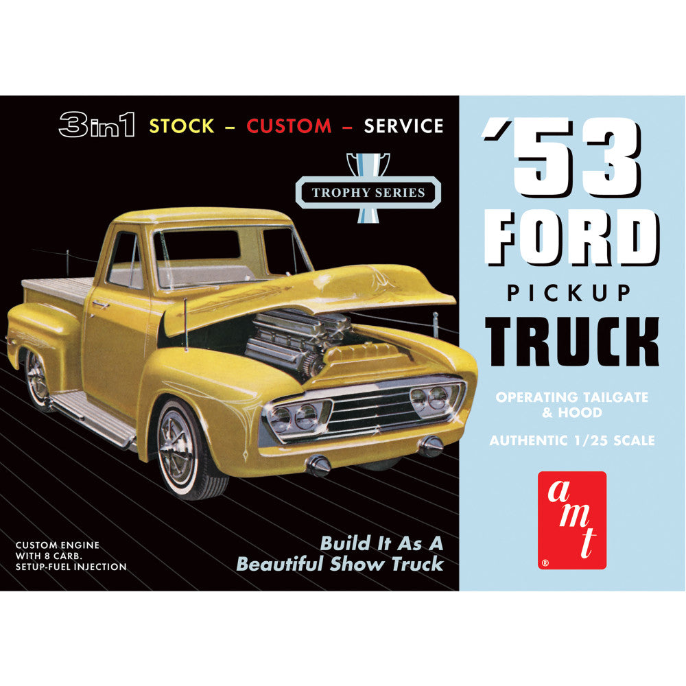 AMT 1953 Ford F100 Pickup Truck 1:25 Scale Model Kit - Trophy Series 3-in-1 Classic Car Building Set for Collectors & Hobbyists | Perfect for Display, Gifts & DIY Projects