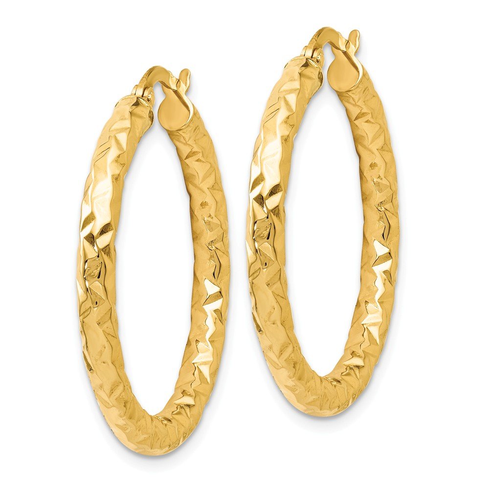 14K Yellow Gold ForeverLite Textured Hoop Earrings - 30mm x 24mm | Lightweight Dainty Huggie Hoops for Everyday Wear, Gift for Her, Wedding & Party Jewelry
