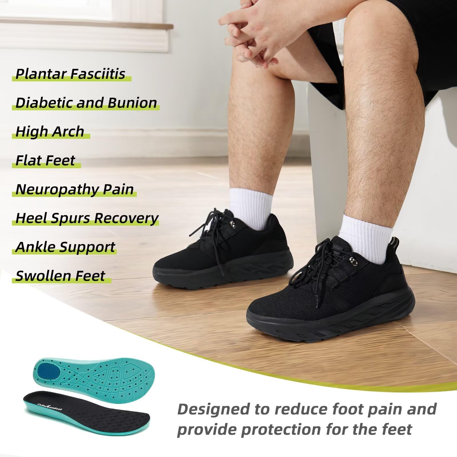 Men's Orthopedic Diabetic Walking Shoes - Wide Width Comfort Sneakers with Arch Support for Plantar Fasciitis, Hammer Toes & Foot Pain Relief | Breathable Work, Sports & Casual Shoes for Swollen Feet | Perfect for Walking, Running, Tennis & Daily Activities