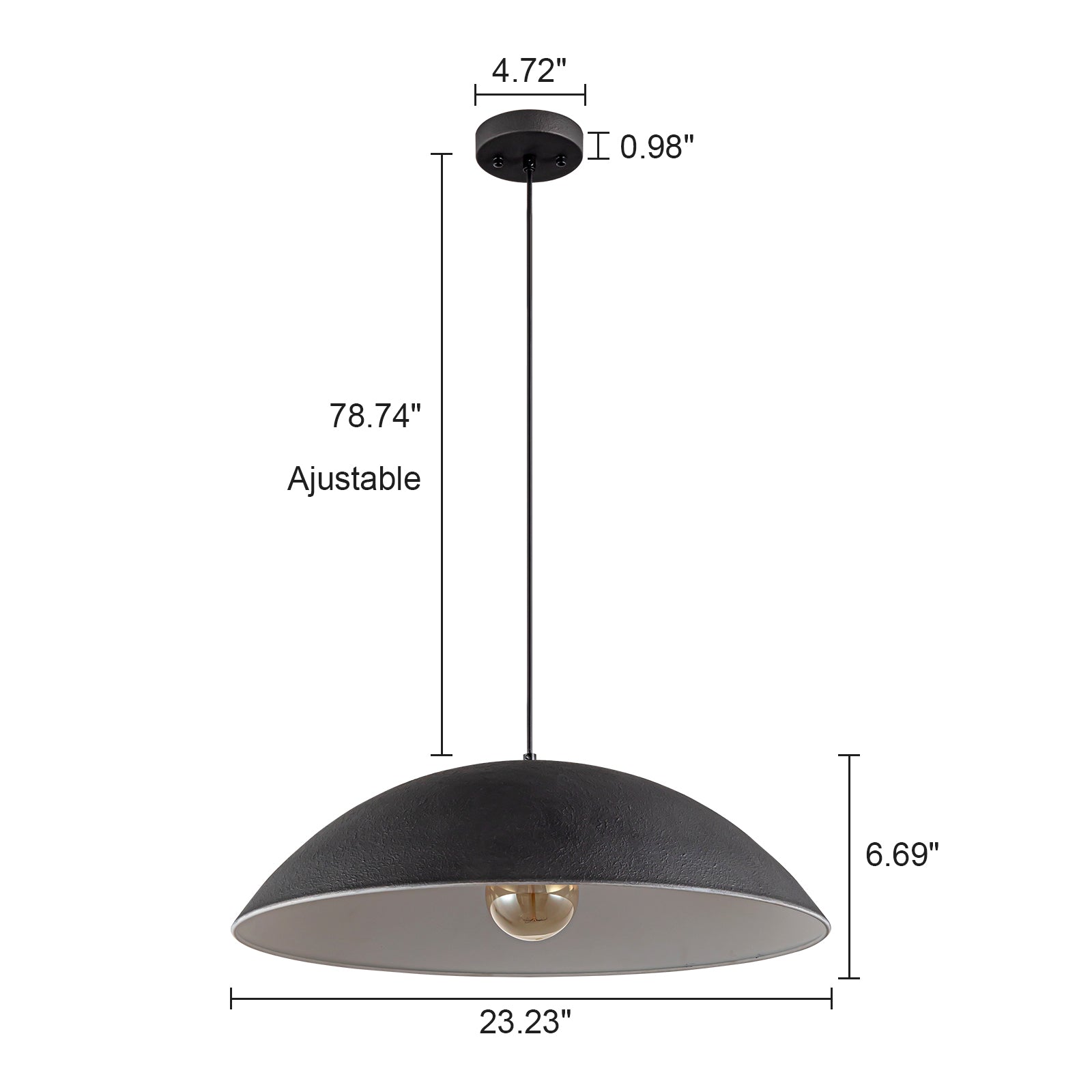 Glowlings 1-Light Modern 23-Inch Wide Oversized Flat Cone Black Dome Pendant Light Fixture - Perfect for Dining Room, Kitchen Island & Contemporary Living Room Lighting