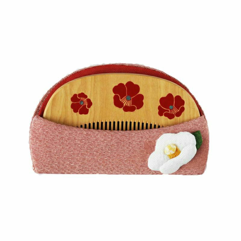 Handmade Japanese Maki-e Urushi Lacquer Tsuge Boxwood Hair Comb with Chirimen Crepe Fabric Case - Kyoto Traditional Craft, Camellia Design - Perfect for Weddings, Tea Ceremonies & Kimono Styling