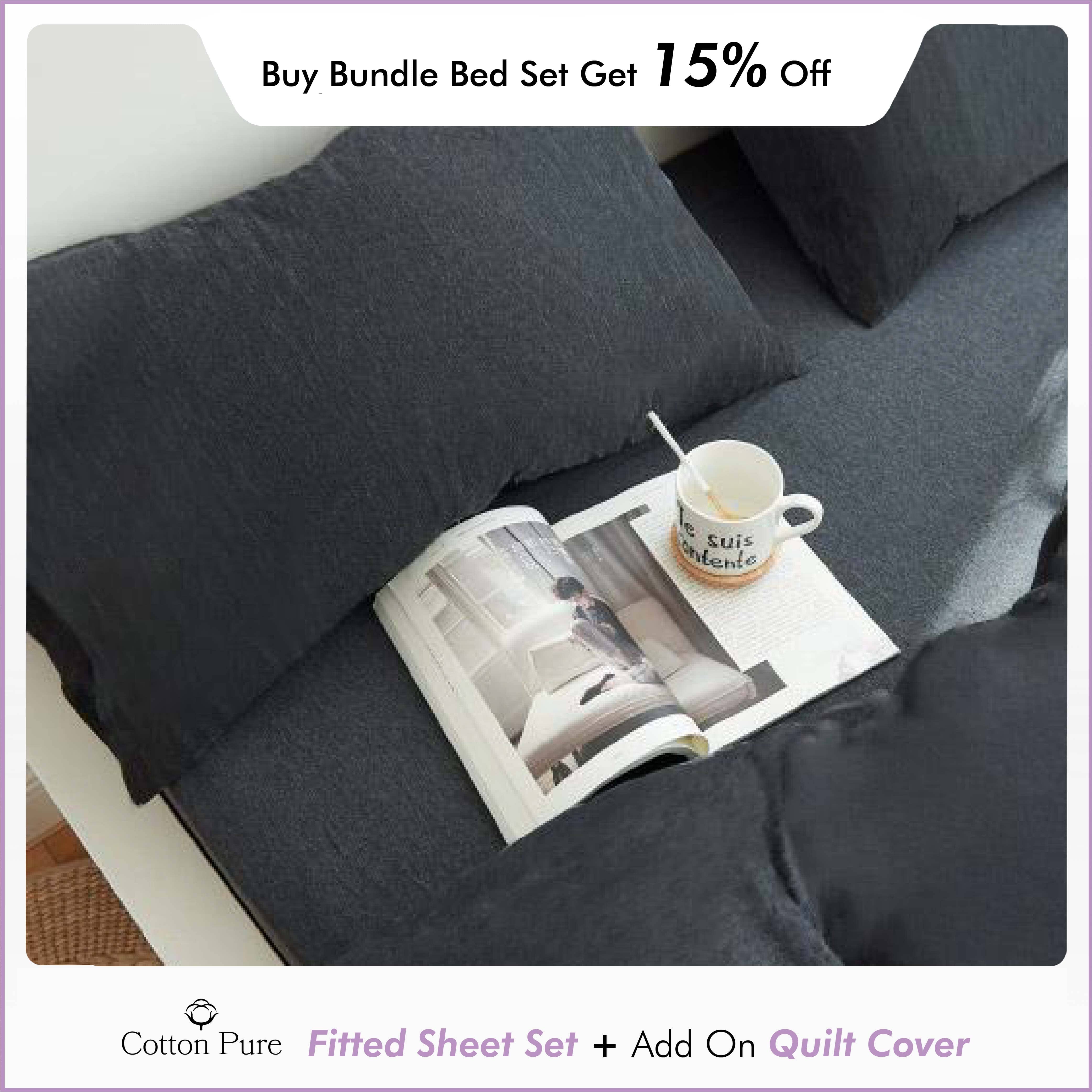 Premium 100% Cotton Jersey Fitted Sheet Set - Soft & Breathable Deep Pocket Black Bed Sheets - Perfect for Home, Hotel & Dorm Room Use