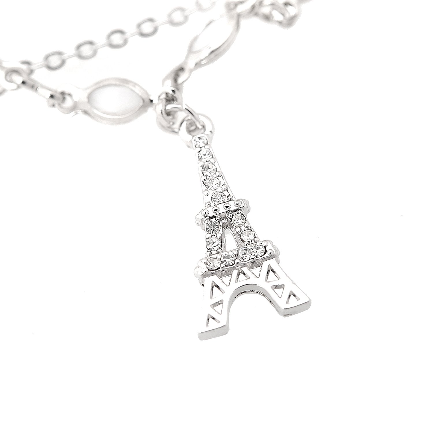 Spinningdaisy Silver Plated Double Layer Eiffel Tower Anklet - Elegant Adjustable Ankle Bracelet for Women, Perfect for Summer Outfits, Beach Vacations & Romantic Dates