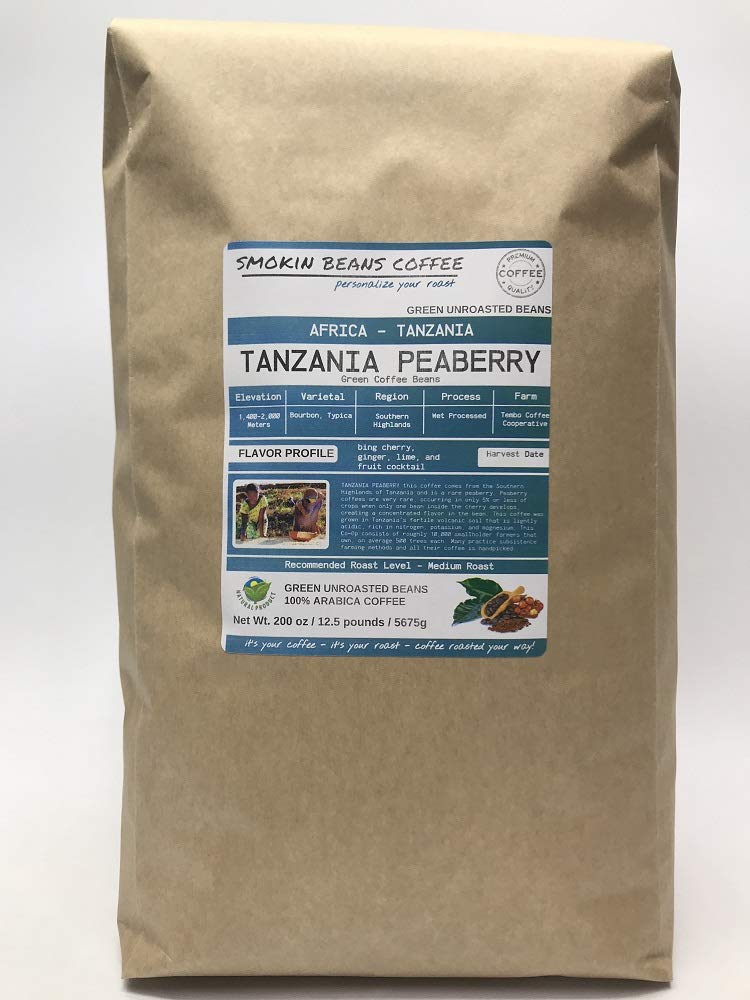 Premium 12.5-Pound Tanzania Peaberry Green Arabica Coffee Beans - Unroasted, Specialty Grade, Fresh Current Crop - Perfect for Home Roasting & Brewing Rich, Flavorful Coffee - Ideal for Coffee Enthusiasts & DIY Roasters
