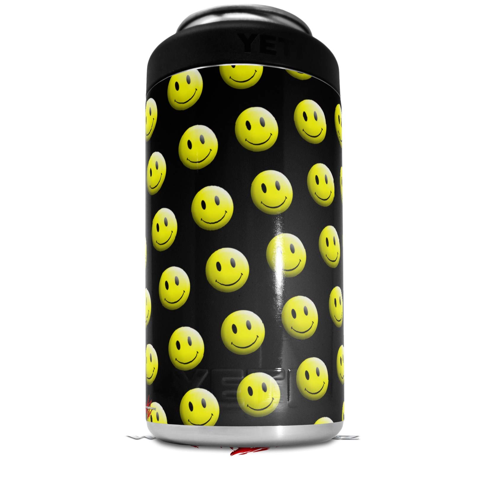Premium Skin Decal Wrap Compatible with Yeti 16oz Tall Colster Can Cooler Insulator - Smiley Faces on Black Design (Cooler Not Included) | Perfect for Outdoor Parties, Camping & Tailgating