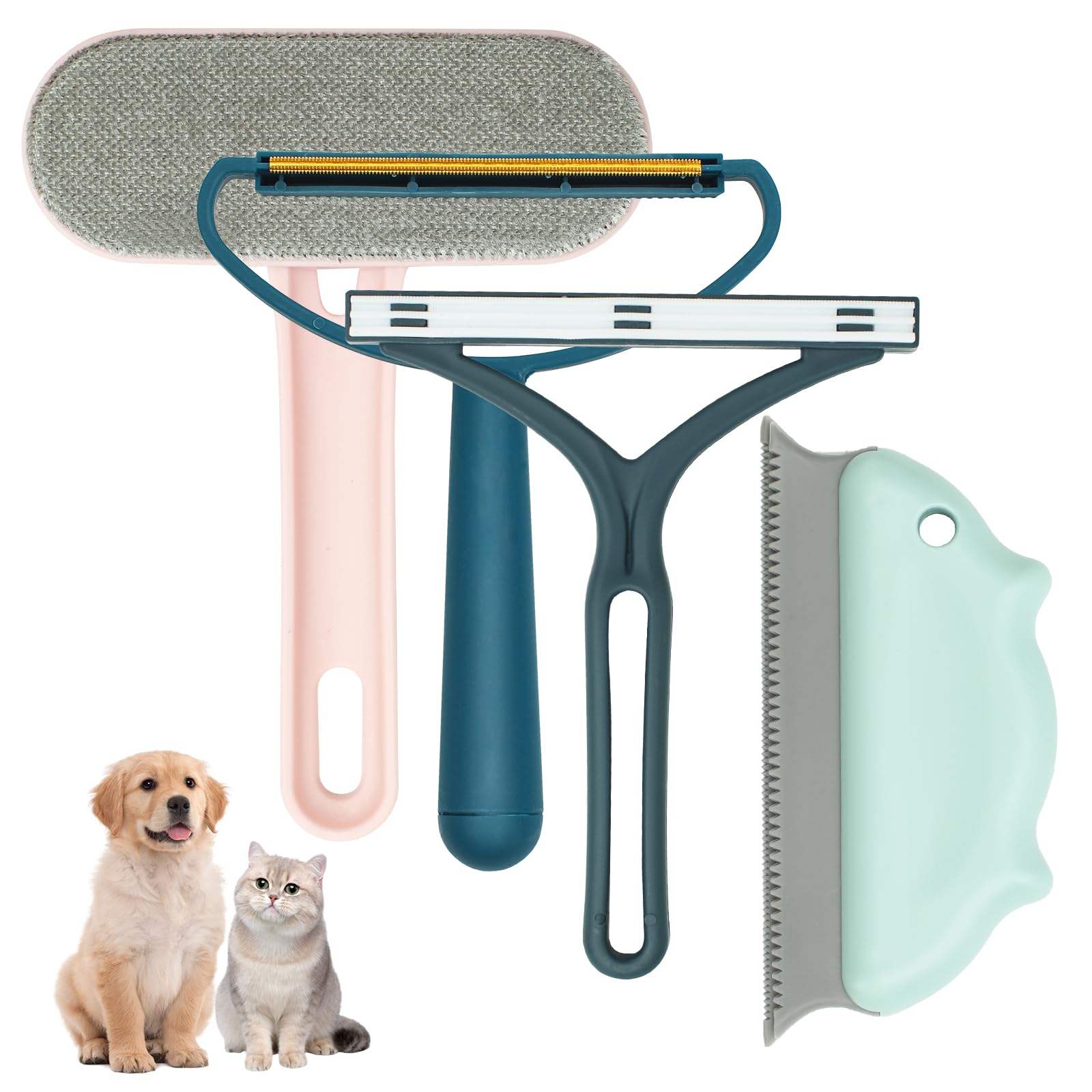 4-Pack Pet Hair Remover for Couch & Furniture - Reusable Dog & Cat Hair Removal Tool for Carpet, Blanket, Clothes, Bedding, Car Mat - Portable Lint Brush for Home & Car Cleaning (Perfect for Pet Owners & Allergy Sufferers)