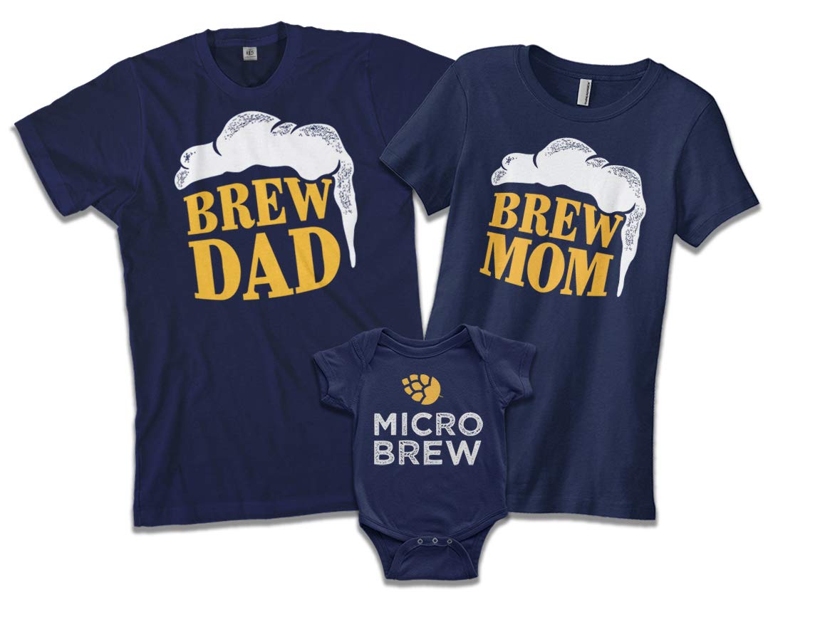 Brew Dad & Brew Mom Matching T-Shirts Set - Micro Brew Beer Lovers Family Gift - Perfect for Beer Tasting, Brewery Tours & Family Events