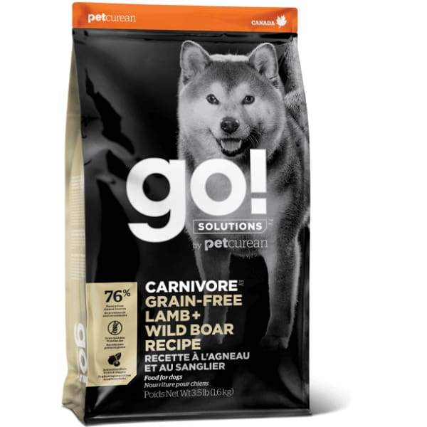 GO! Solutions Carnivore Grain-Free Lamb & Wild Boar Recipe Dry Dog Food - High Protein Kibble for Active Dogs, All Life Stages | Perfect for Training, Hiking & Outdoor Adventures