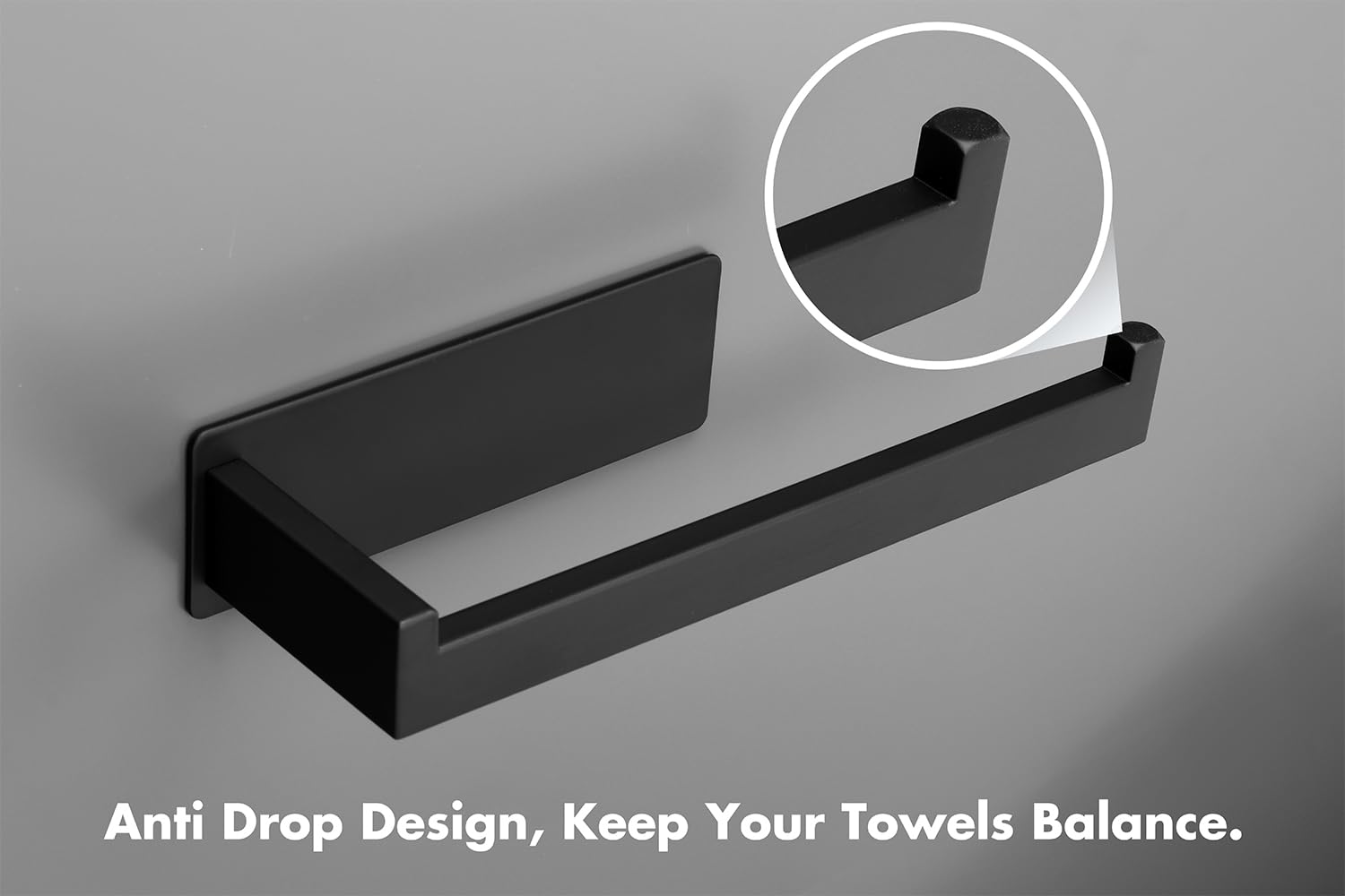 Stainless Steel Hand Towel Holder - No Drill Self Adhesive Towel Ring - Matte Black 2 Pack (9 Inch) - Perfect for Bathroom, Kitchen, RV & Dorm Room Organization