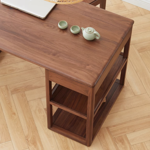 Premium Black Walnut Solid Wood Modern Study Desk - Handcrafted Writing Table for Home Office, Library & Workspace - Ergonomic Design for Comfortable Studying & Remote Work