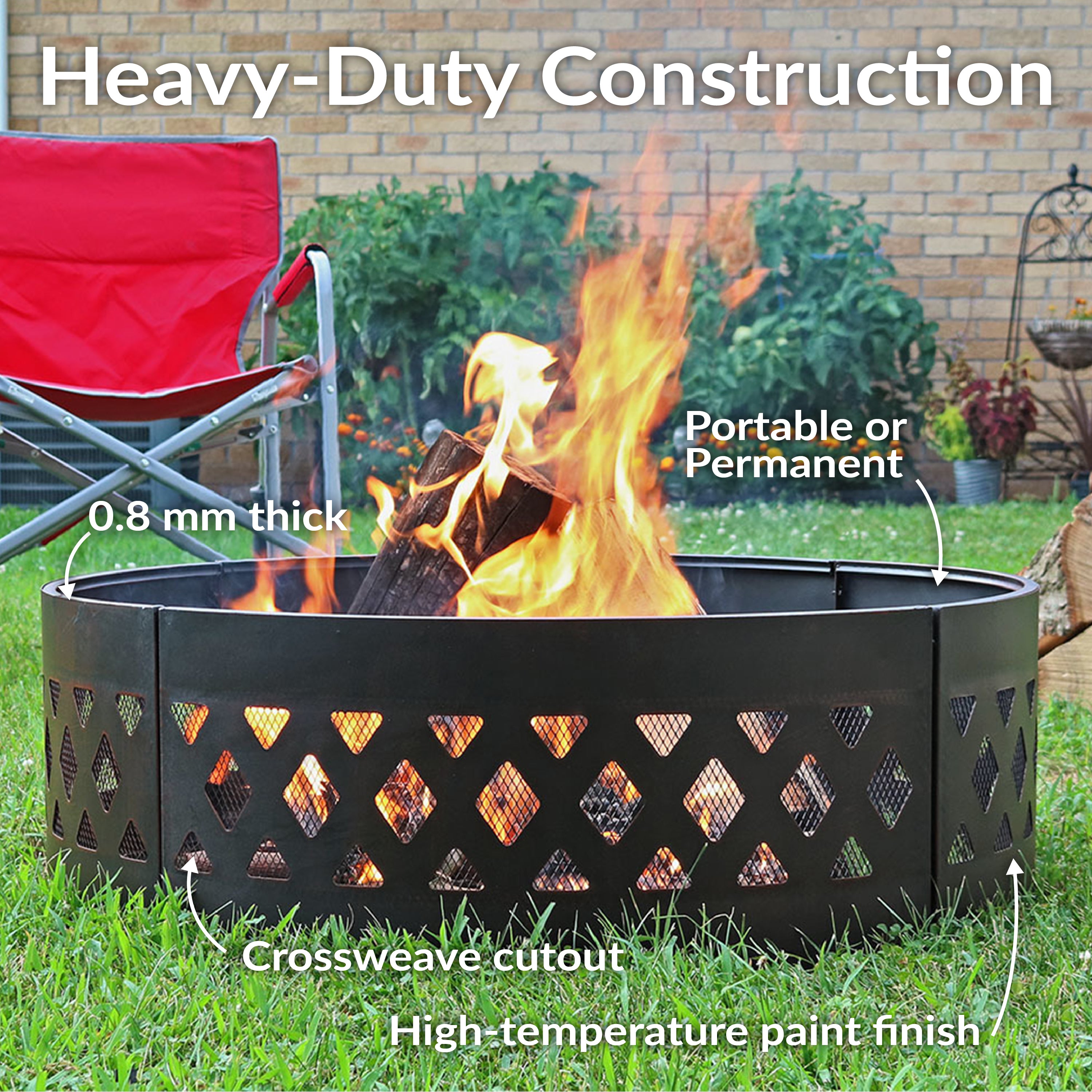 Heavy Duty Crossweave Campfire Ring - 36 Inch Outdoor Fire Pit for Camping, Backyard, and Patio Use - Durable Steel Fire Ring for Bonfires and Gatherings