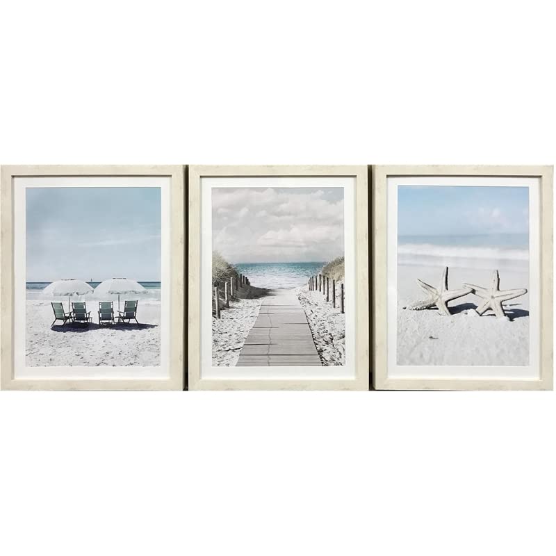 Blue Beach Scene Glass Art - Crestview Collection Matted Cotton Canvas Wall Decor for Living Room, Bedroom & Coastal Home Decor