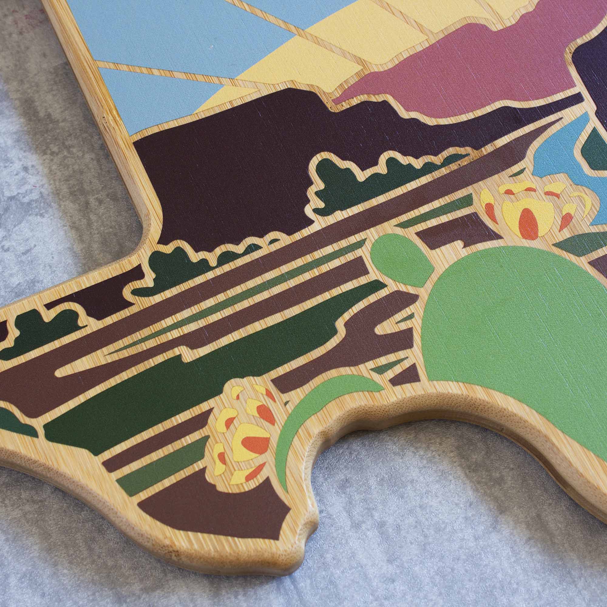 Handcrafted Texas-Shaped Wooden Cutting Board with Summer Stokes Artwork - Perfect for Kitchen Decor, Gift Giving & Serving Charcuterie