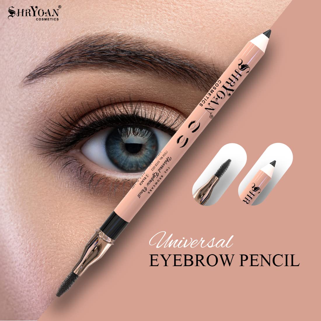 Shryoan Universal Eyebrow Pencil - Waterproof & Smudge-Proof with Shimmery Finish, Lasts 12 Hours - Perfect for Daily Makeup, Parties & Professional Looks (Black)
