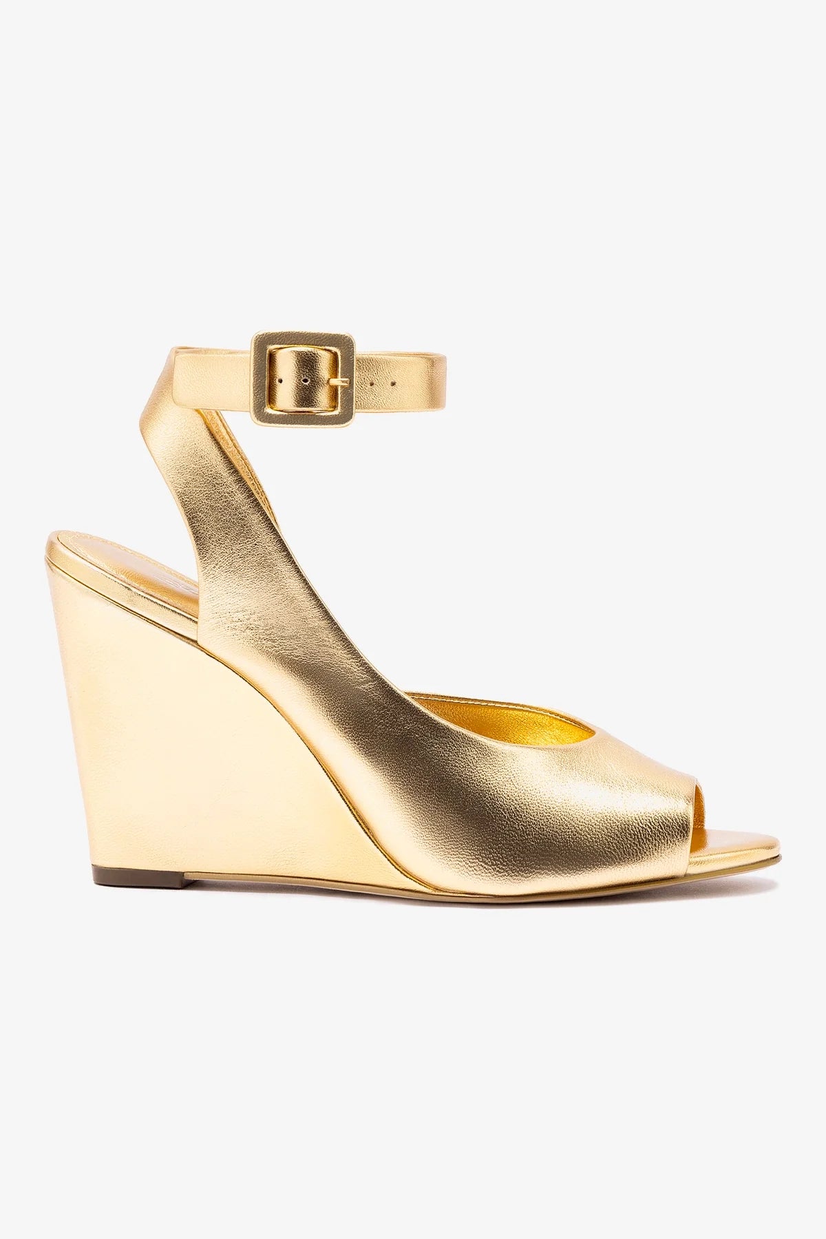 Deena By Larroudé Gold Metallic Leather Wedge Sandals - Women's Comfortable Heels for Summer, Beach, and Casual Outings