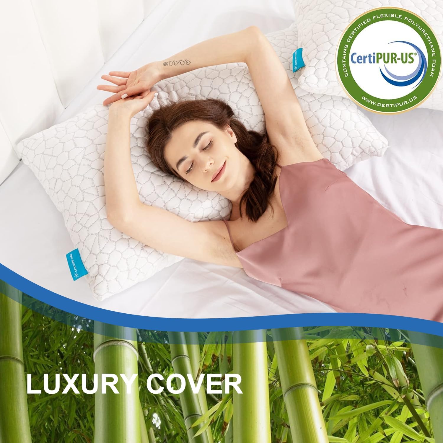 SUPA MODERN Cooling Bed Pillows 2 Pack - Adjustable Shredded Memory Foam Pillows for Side, Back & Stomach Sleepers - Queen Size Luxury Gel Pillows with Washable Cover - Perfect for Hot Sleepers & Night Sweat Relief