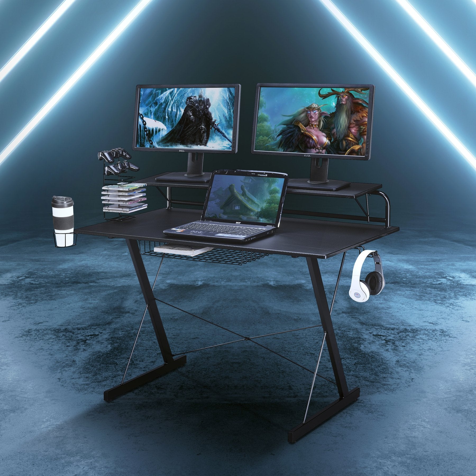 Techni Sport Carbon Fiber Gaming Desk - Ergonomic Computer Desk for PC & Console Gamers - Perfect for Streaming, Esports & Home Office Setup