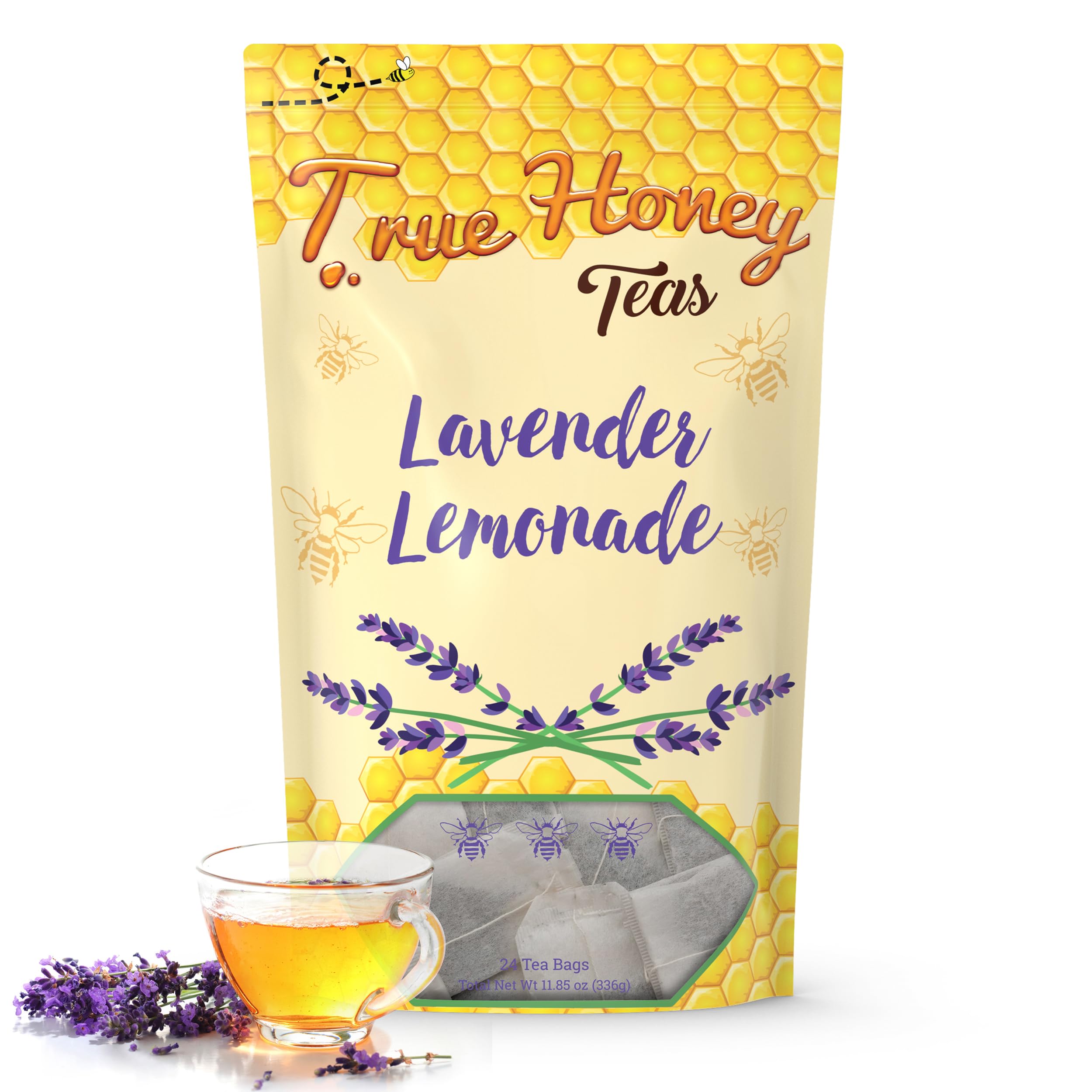 Organic Lavender Lemonade Tea Bags - Caffeine-Free Herbal Tea for Sleep & Stress Relief - 24 Count - Perfect for Relaxation & Nighttime