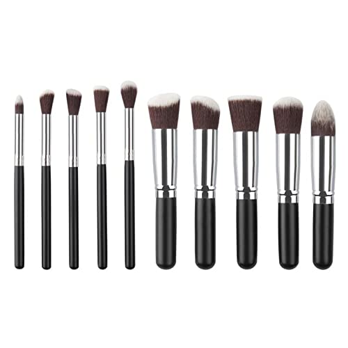 10-Piece Professional Makeup Brush Set - Synthetic Hair Cosmetic Brushes for Eyeshadow, Blush & Contouring (Black/Silver Handle) - Perfect for Everyday Makeup & Professional Beauty Looks