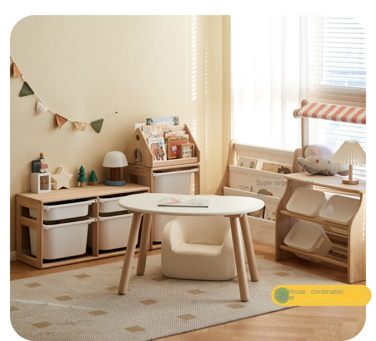 **Solid Wood Montessori Toy Storage Shelf for Kids - Organize Playroom, Nursery & Bedroom Toys - Eco-Friendly Poplar Wood Children's Bookshelf**