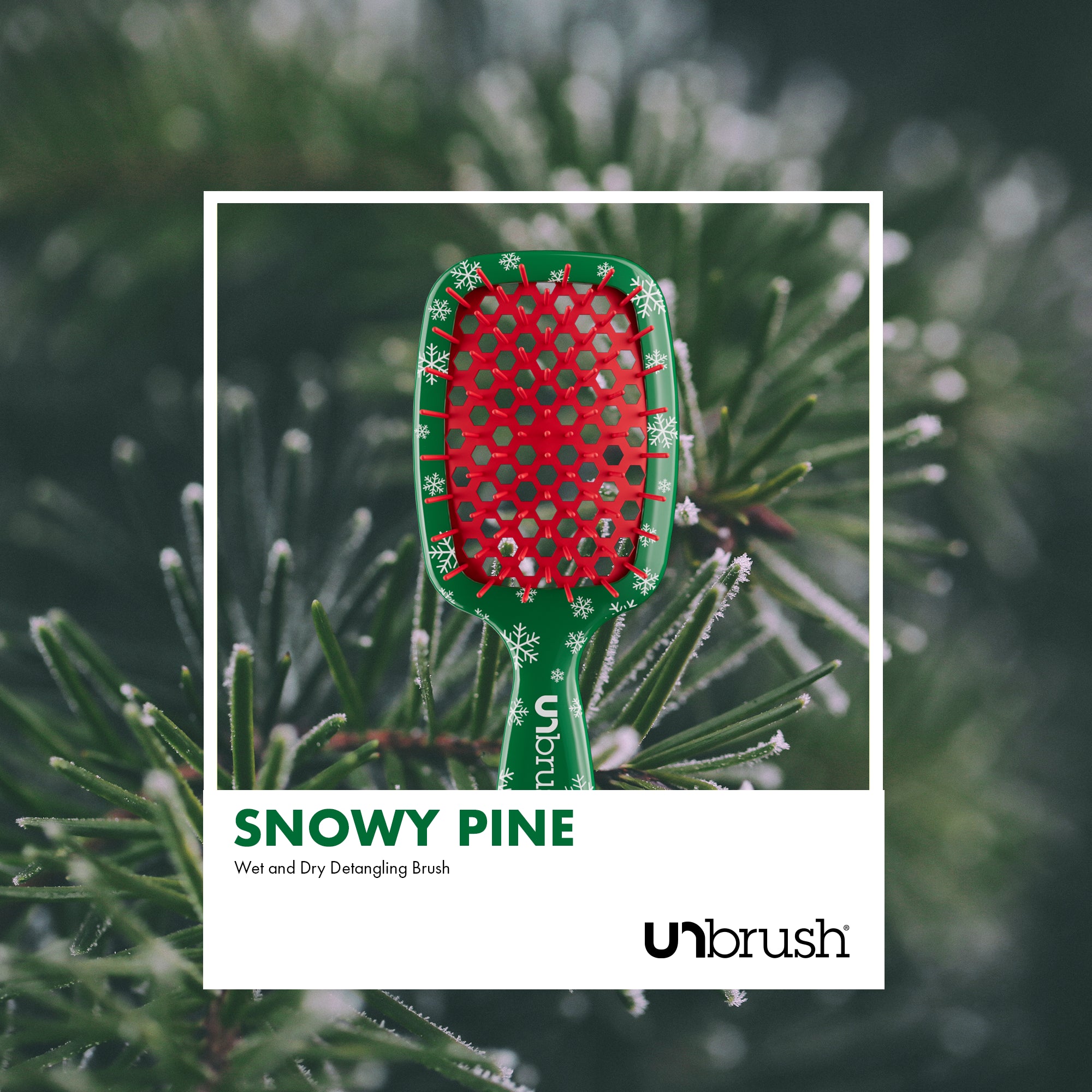 UNbrush Detangling Hair Brush Mini - Snowflakes & Snowy Pine Design for Smooth & Pain-Free Brushing - Perfect for Travel, Kids, and Sensitive Scalp Care