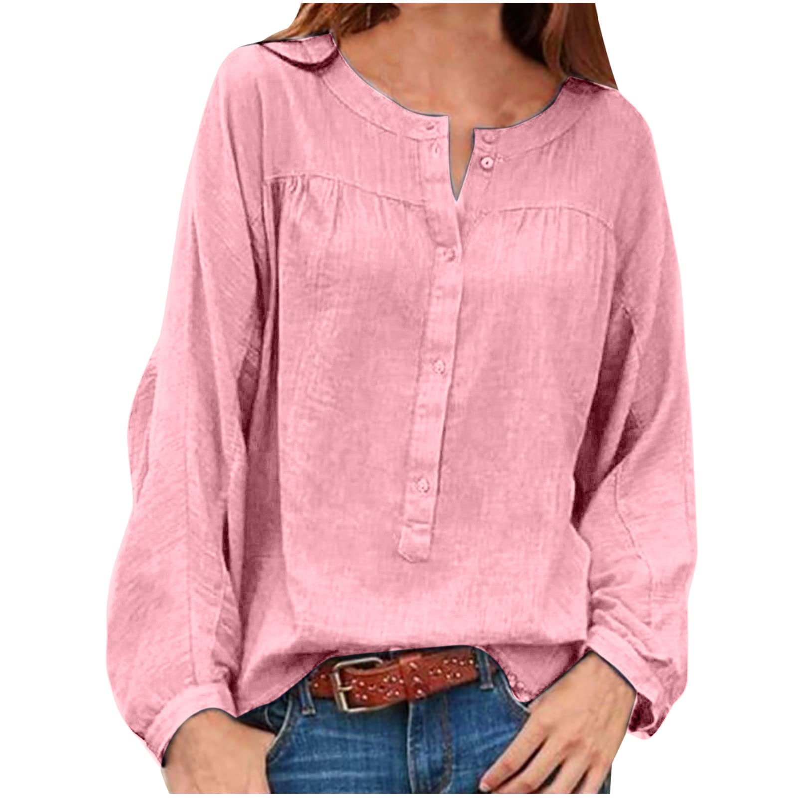 Women's Casual Henley Tunic Tops - Loose Batwing Long Sleeve Quarter Button Up Vintage Peasant Tee Shirts - Perfect for Everyday Wear, Office & Weekend Outfits