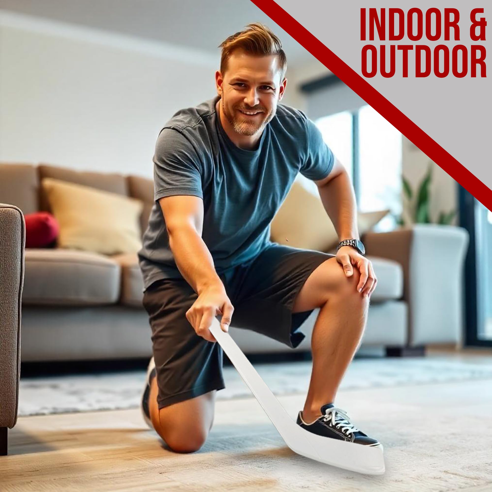 PRISP 18 Inch Plastic Mini Hockey Stick - Lightweight Knee Hockey Stick for Kids & Adults, Perfect for Indoor, Basement, Garage Play - Great Sports Gift for Hockey Fans & Family Fun Games