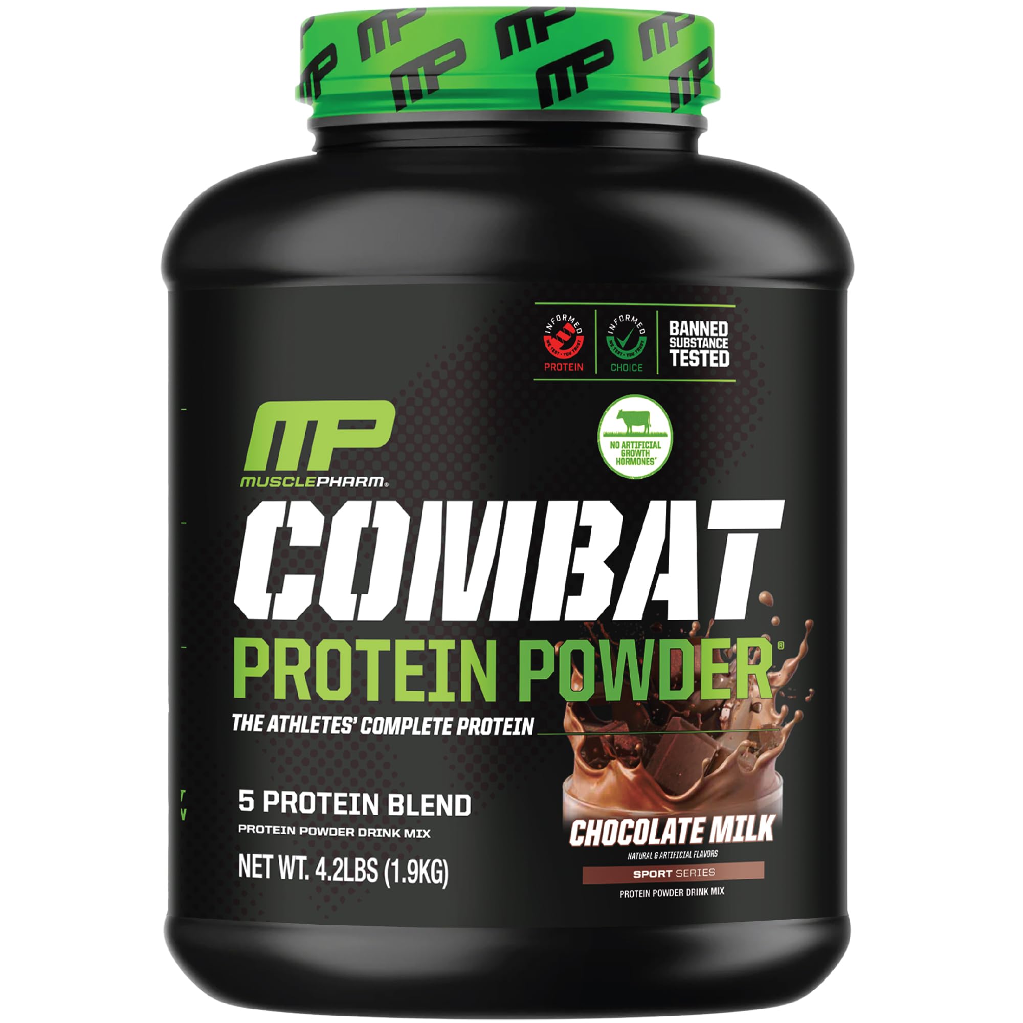 MusclePharm Combat Protein Powder - Chocolate Milk Flavor | 5 Protein Sources (Whey Isolate & Egg Albumin) | Gluten Free | 4.2lb (52 Servings) | Post-Workout Recovery & Muscle Growth Supplement for Athletes & Fitness Enthusiasts