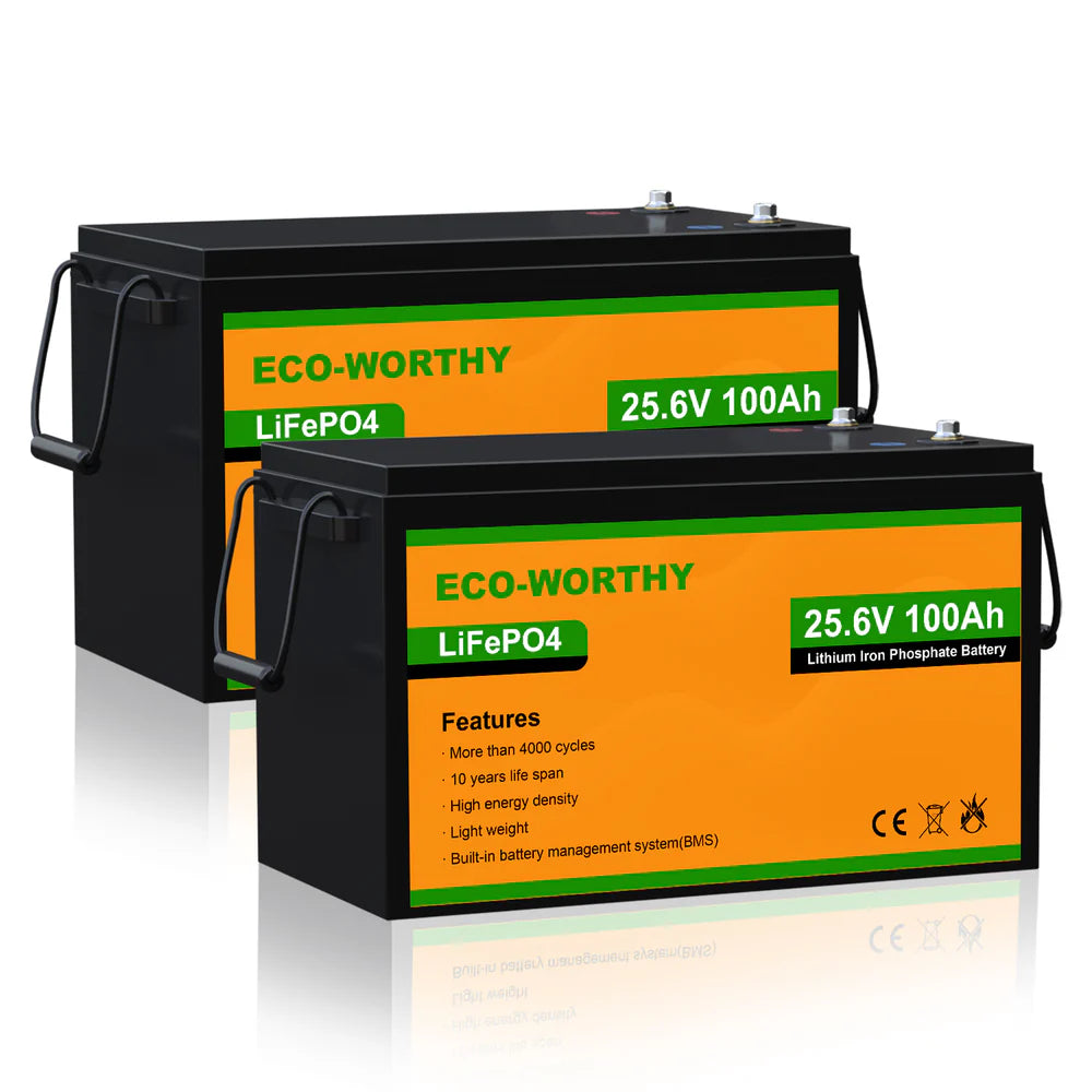 ECO WORTHY 24V 100Ah LiFePO4 Lithium Iron Phosphate Battery - Deep Cycle for Solar Power, RV, Marine, Off-Grid & Backup Power Systems