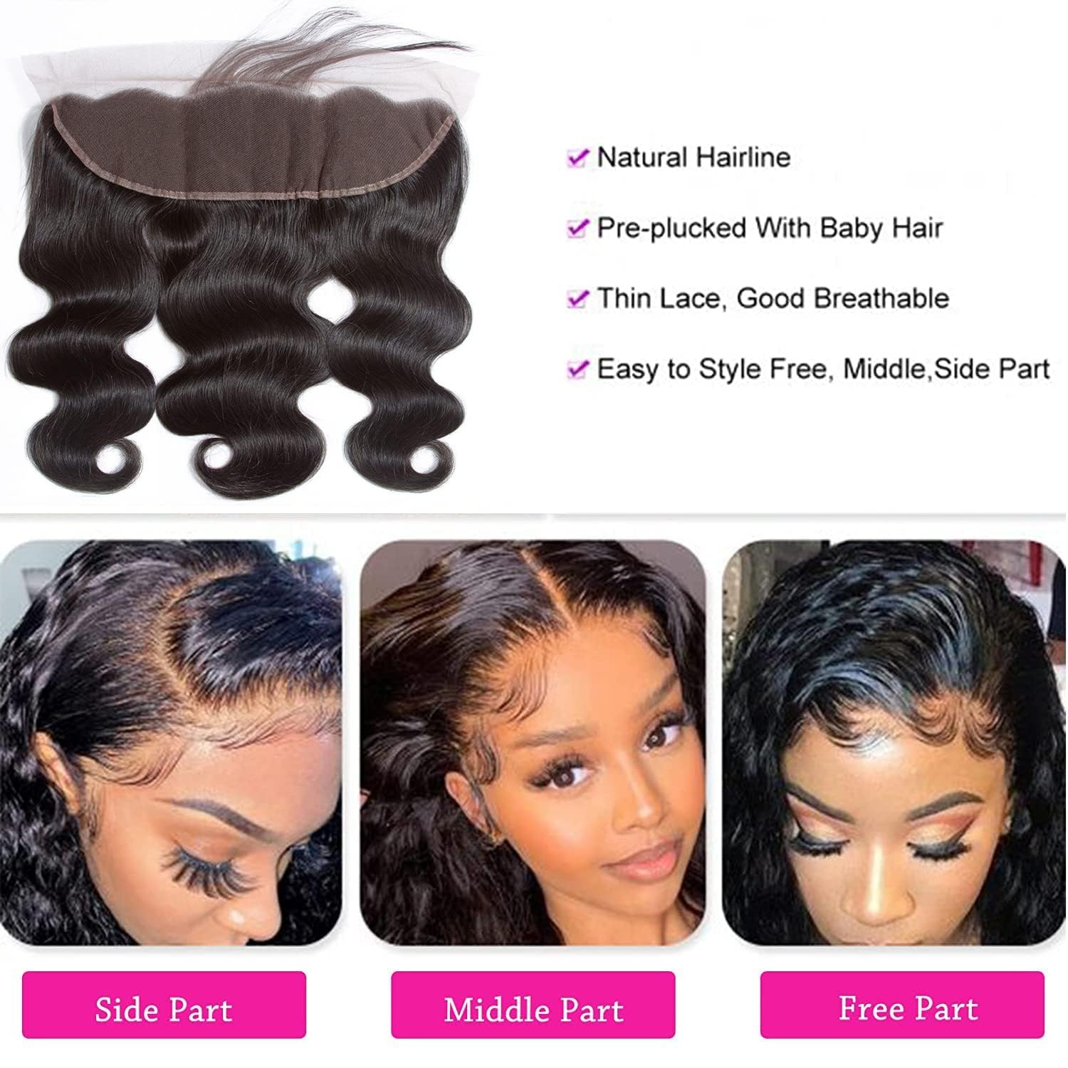 Selina 13x4 HD Lace Frontal Closure - Brazilian Body Wave Human Hair - Transparent Lace - Natural Black (18 Inch) | Perfect for Protective Styles, Weaves & Natural Hair Extensions