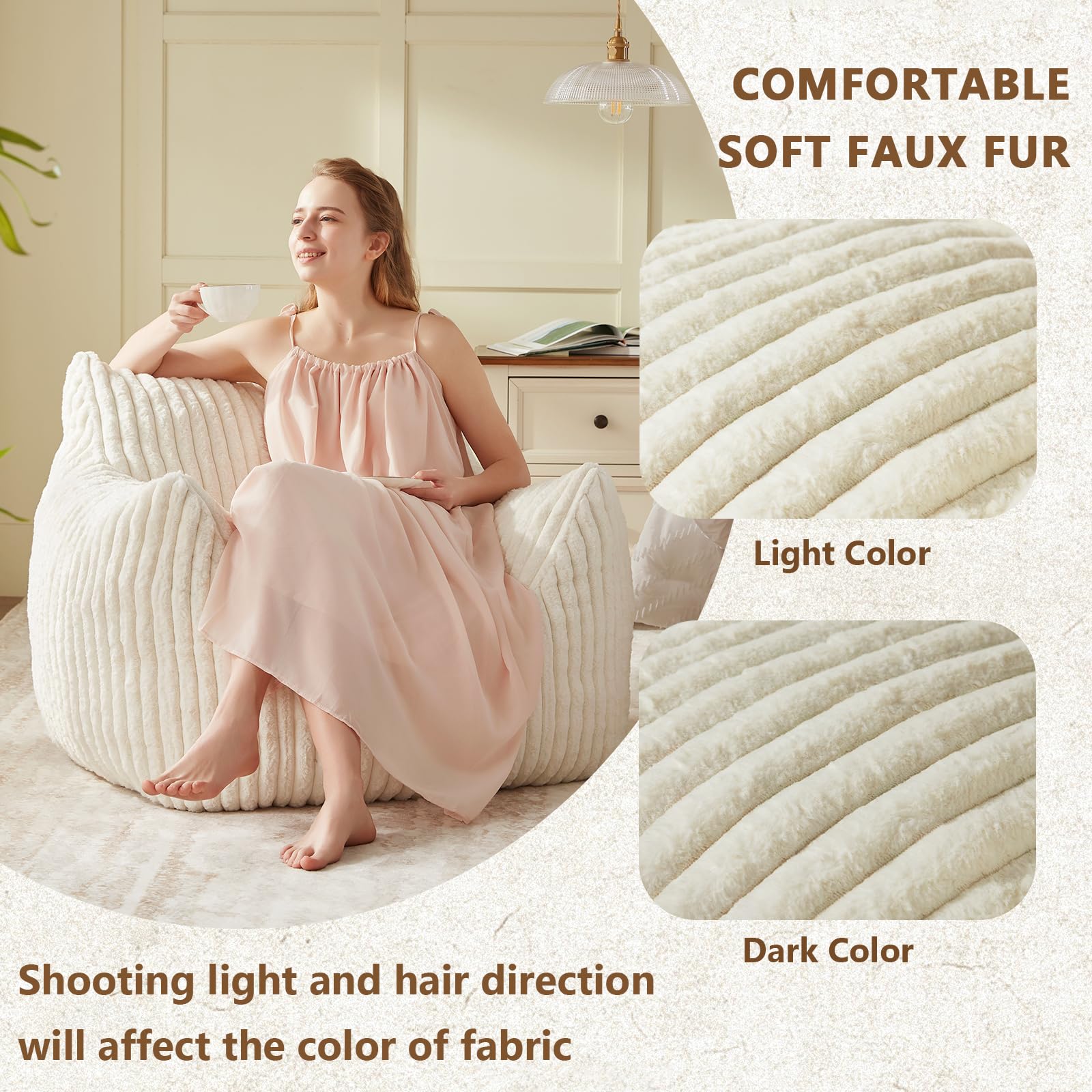 Extra Large Bean Bag Chair for Adults & Teens - Super Soft & Comfy Oversized Bean Bag Sofa with Armrests & Removable Cover - Perfect for Bedroom, Living Room, Reading Nook & Game Room Relaxation
