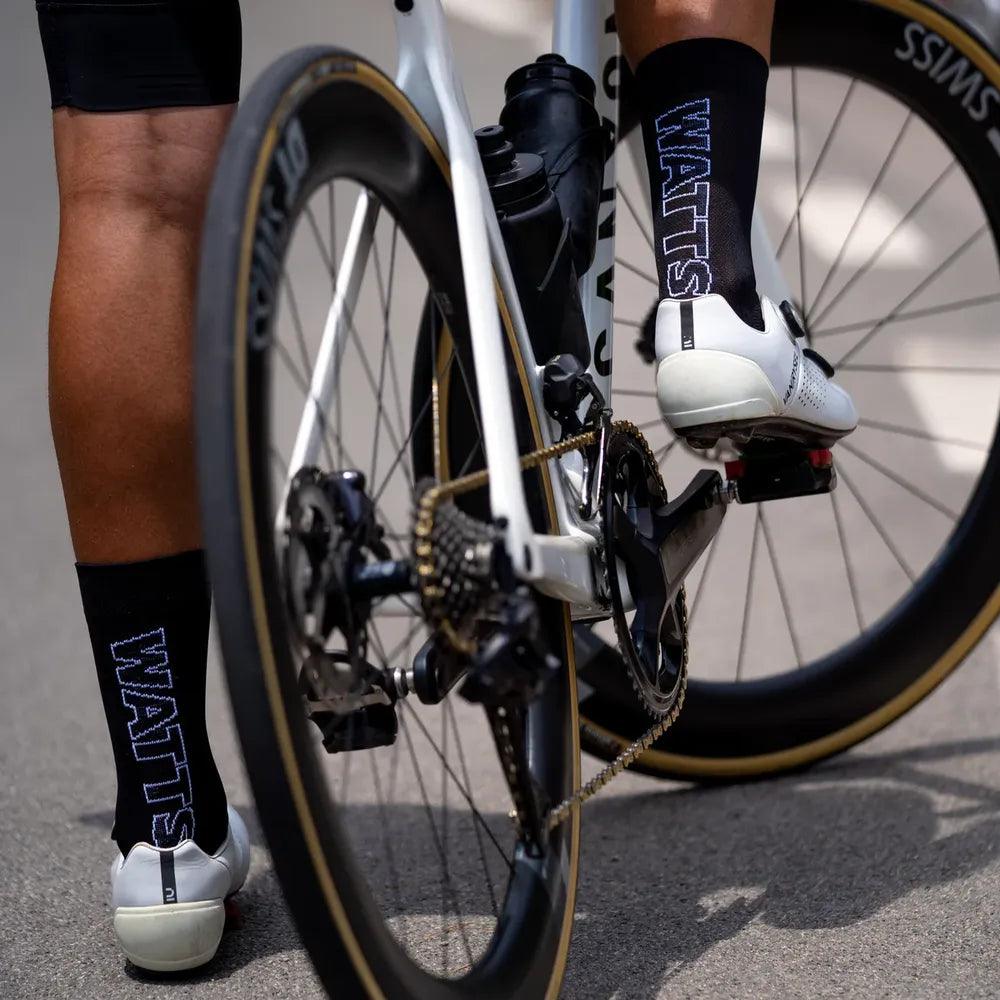 SPORCKS Watts Black Cycling Socks for Men & Women - Breathable Moisture-Wicking Bike Socks for Road Cycling, Mountain Biking & Indoor Training
