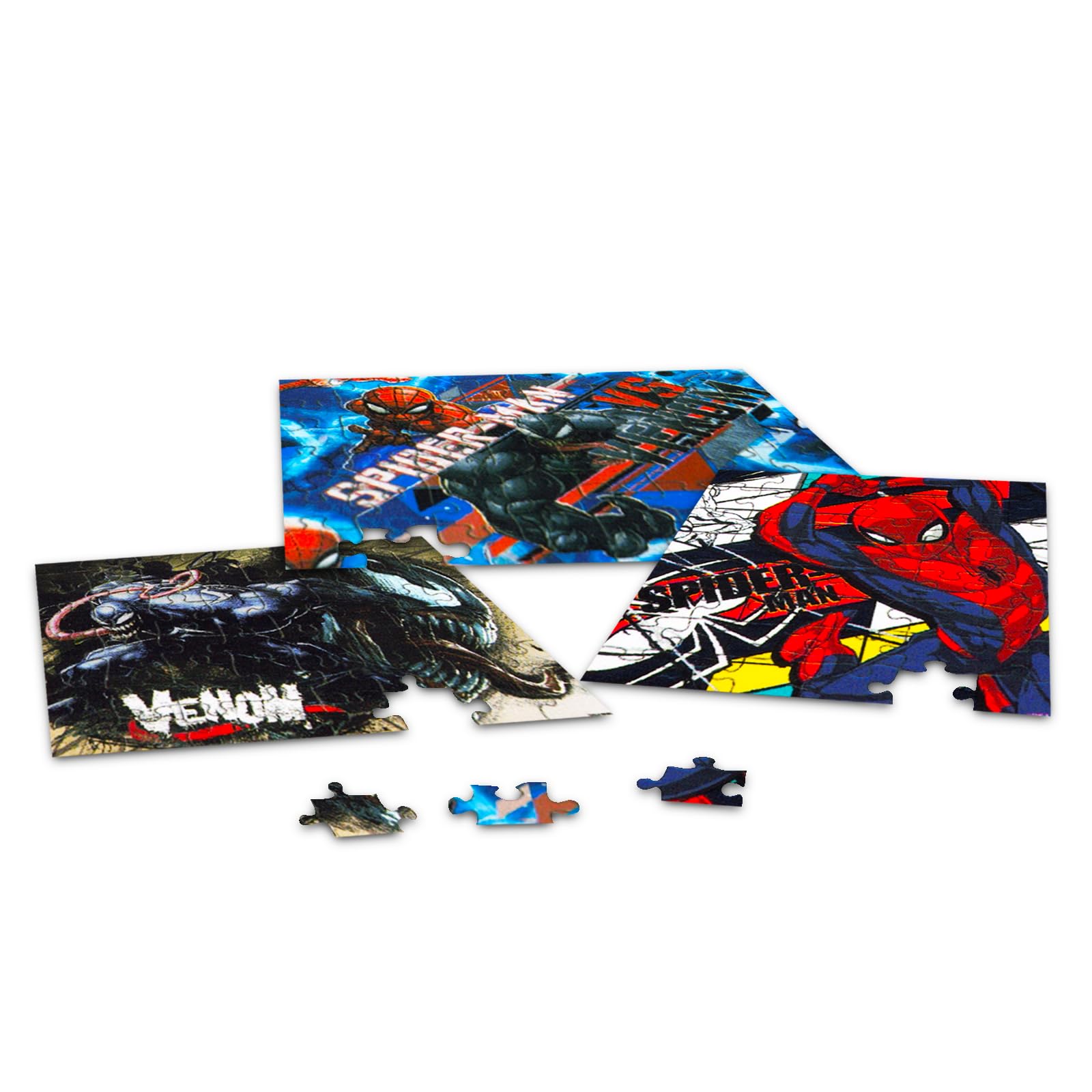 Marvel Spider-Man Jigsaw Puzzle Mega Bundle - 3 Superhero Puzzles for Kids | Spiderman, Venom & More with Bonus Tattoos | Fun Educational Toys & Games for Birthday Parties, Family Game Nights & Marvel Fans