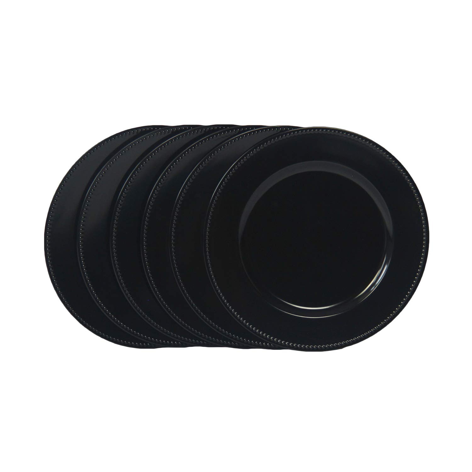 WELMATCH 12-Pack Black Plastic Beaded Charger Plates - 13 Inch Round Decorative Dinner Plates for Weddings, Parties & Formal Events - Elegant Table Setting Decor (Set of 12)