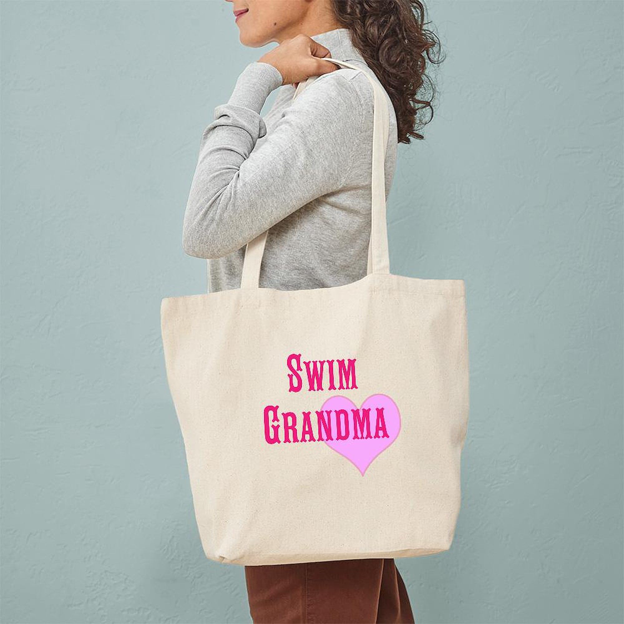 Swim Grandma Tote Bag - Natural Canvas Reusable Shopping Bag for Beach, Pool & Grocery - Eco-Friendly Cotton Carryall for Women