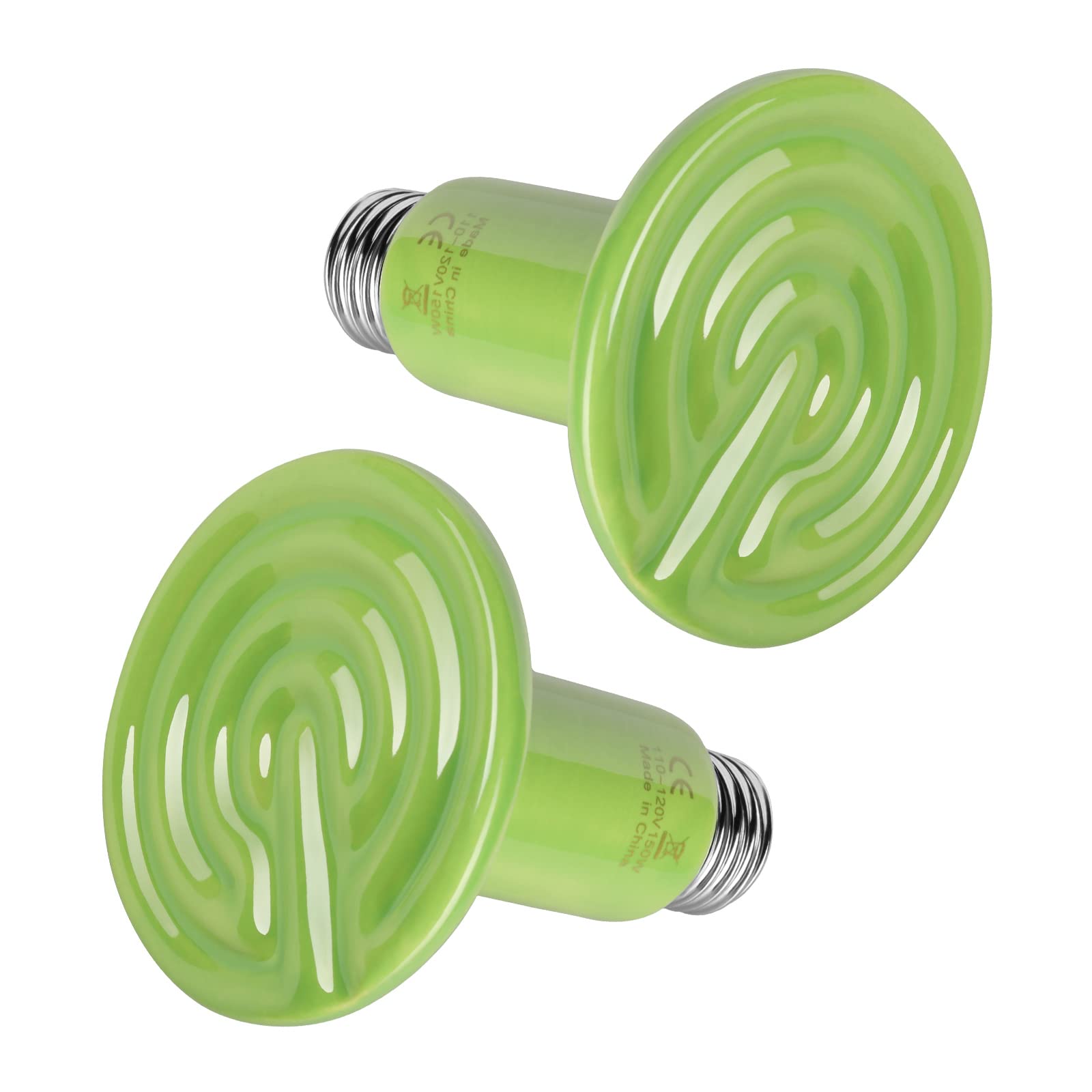 Simple Deluxe 150W Reptile Heat Lamp 2-Pack - Ceramic Heat Emitter Bulb for Terrariums, No Light Brooder Coop Heater - Ideal for Pet Snakes, Turtles, Amphibians & Chicken Incubation - Green Color - Perfect for Nighttime Heating & Winter Habitat Warmth