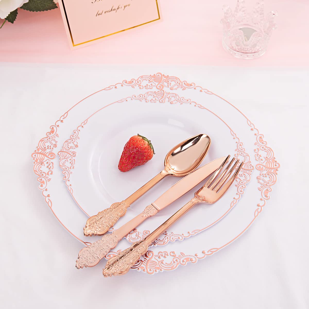 Liacere 60-Pack Rose Gold Plastic Plates Set - 30PCS 10.25