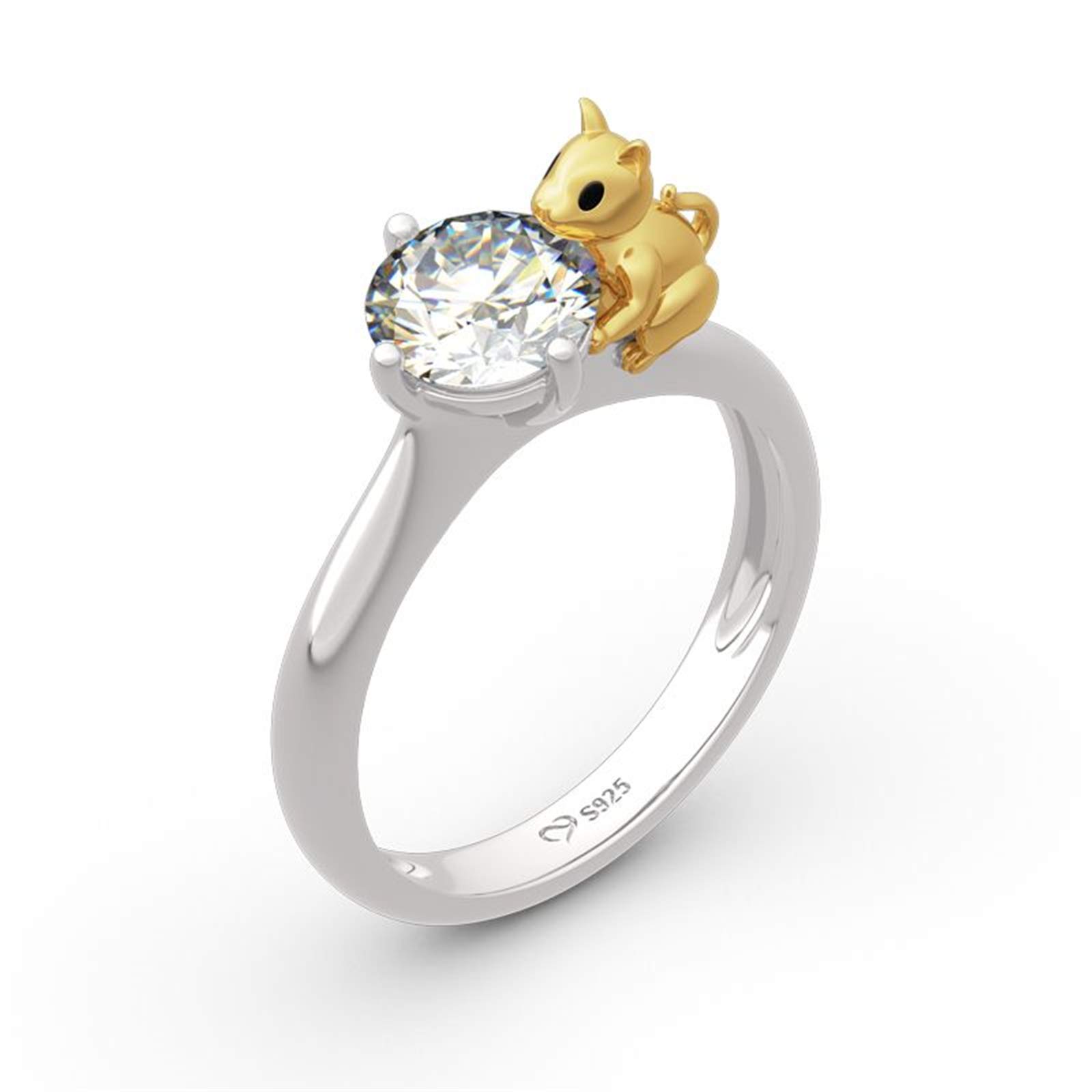 Jeulia Sterling Silver Cat Ring - Round Cut Promise & Engagement Ring Set for Women, Gift Box Included | Perfect for Anniversaries, Weddings & Cat Lovers