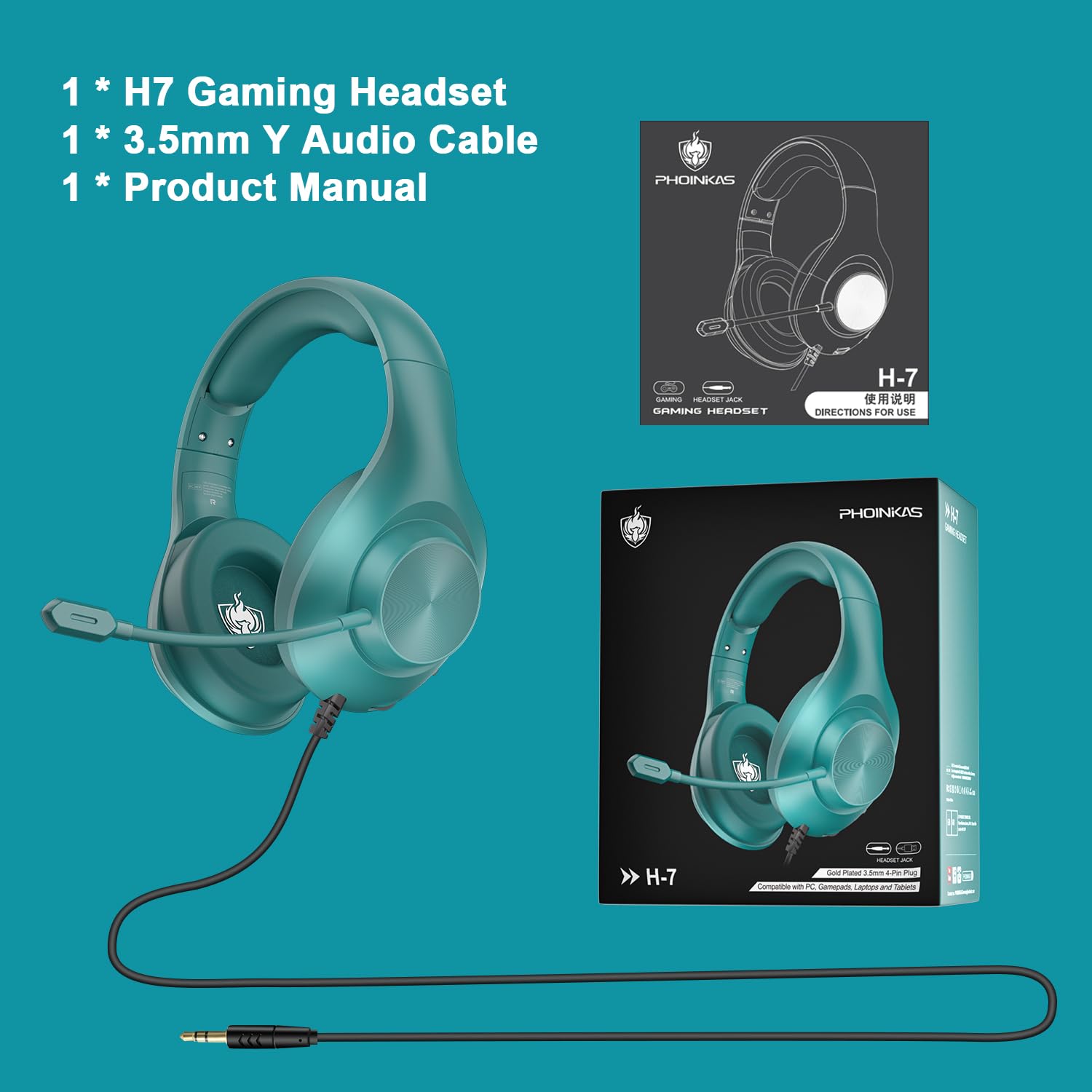 YOTMS Gaming Headset for PS5 - Wired Over-Ear Headphones with 7.1 Surround Sound, Noise Cancelling Mic & Memory Foam Earmuffs - Compatible with PC/PS5/PS4/Xbox Series X/S/Nintendo Switch (Green) - Perfect for Competitive Gaming & Immersive Audio Experience