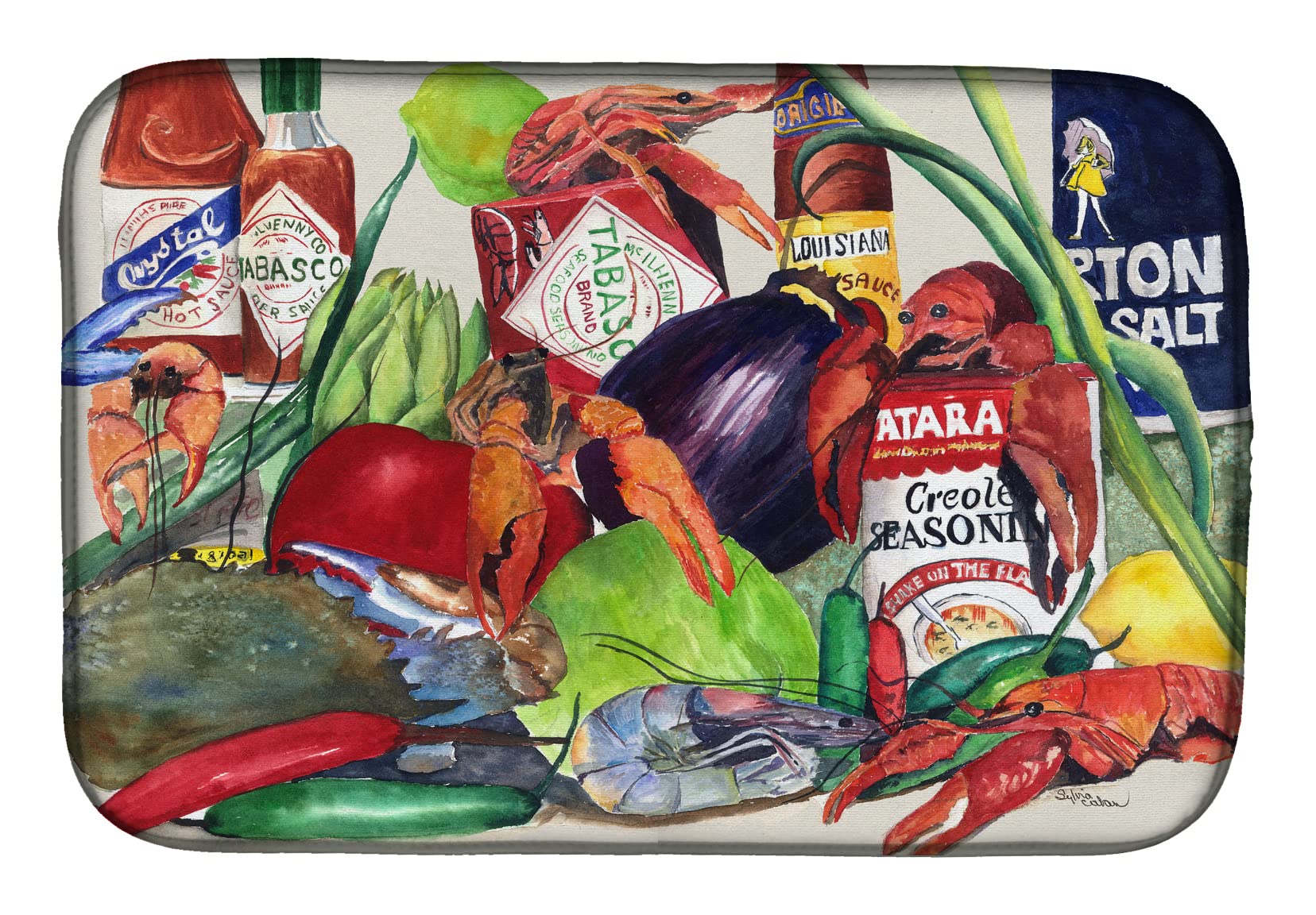 Louisiana Spices Themed Absorbent Dish Drying Mat for Kitchen Counter - 14x21 Inch Colorful Non-Slip Dish Drainer Pad | Perfect for Drying Dishes, Protecting Countertops & Adding Southern Decor