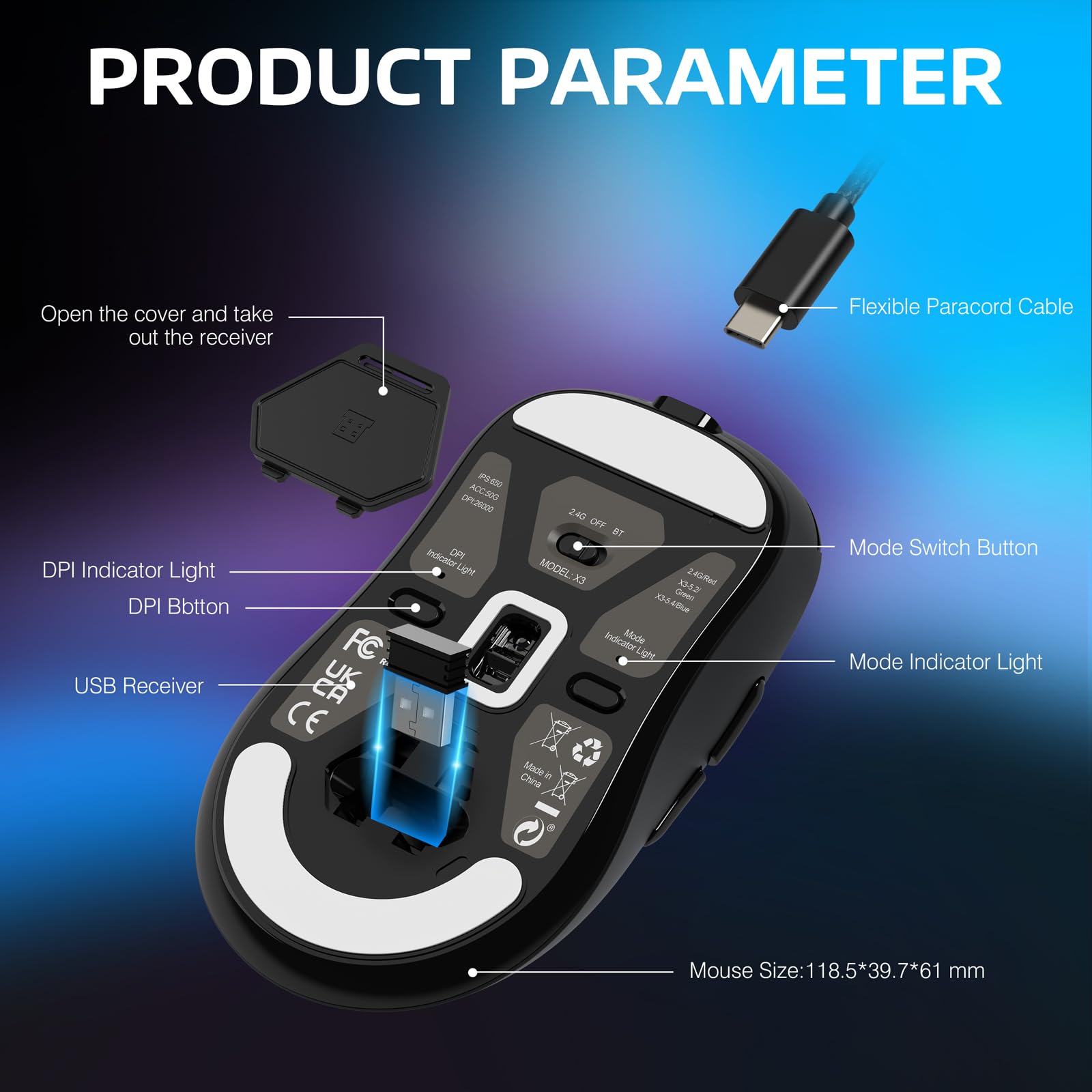 ATTACK SHARK X3 Wireless Gaming Mouse - 49g Ultra Lightweight, Ergonomic Design, PAW3395 Sensor with 26K DPI, 200 Hour Battery Life, Programmable Buttons - Perfect for PC, Laptop, Mac Gaming & Office Work (Black)
