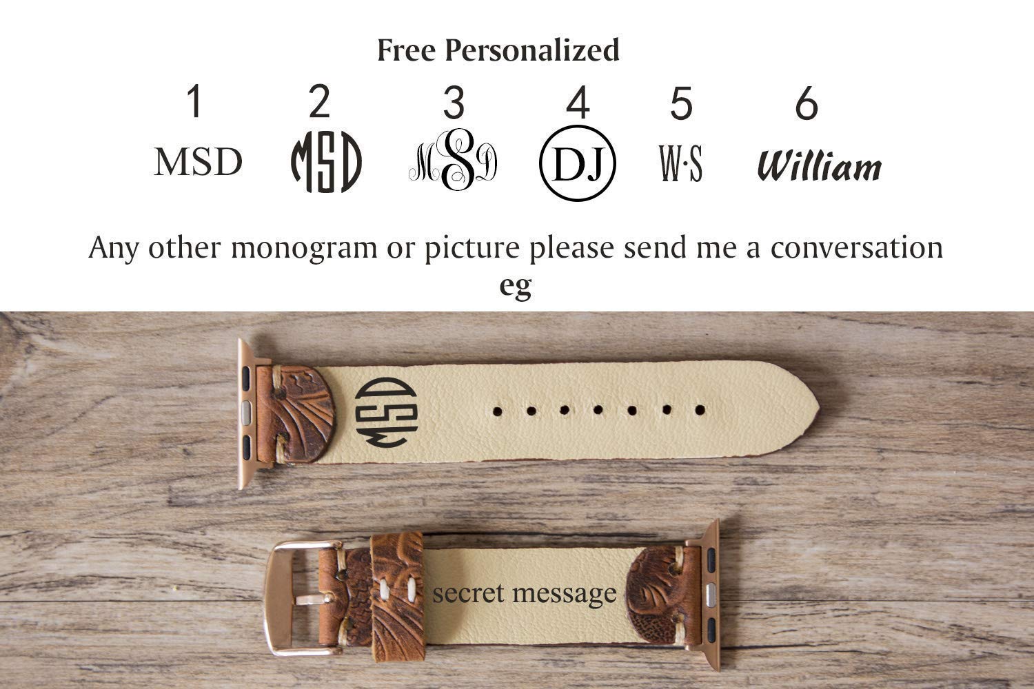 Personalized Western Floral Engraved Leather Watch Band - Compatible with Apple Watch 38mm/40mm/41mm/42mm/44mm/45mm - Custom Distressed Brown Leather Strap for iWatch Series 8/7/6/5/4/3/2/1 - Unique Women's Gift for Everyday Wear & Special Occasions