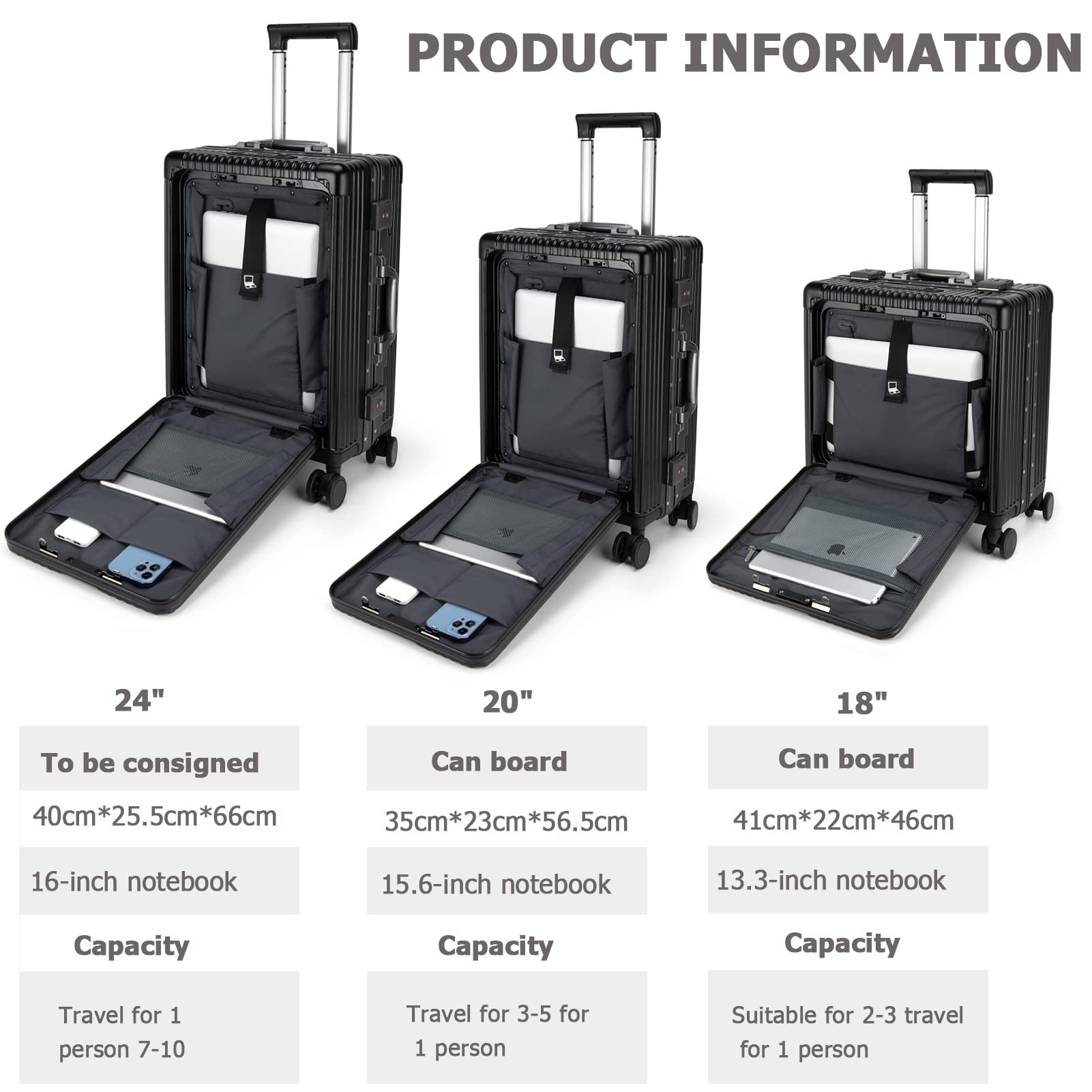 Feilario 24-Inch Aluminum Frame Hardshell Spinner Luggage - TSA Approved Carry-On Suitcase with Built-In Lock, USB Charging Port, Cup Holder & Phone Pocket | Perfect for Business Travel, Weekend Getaways & Airplane Trips